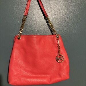 Michael Kors Pink/Orange Jet Set Chain Large Shoulder Bag